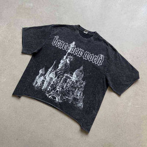 Camiseta de Manga Corta con Cuello en V para Hombre, Diseño Único de Calle, 100% Algodón, Impresión Serigráfica, Transpirable, Primavera Verano - Product Image 3