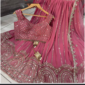 Derniers vêtements de mariée de créateur Collection Lehenga Tissu en soie Georgette avec broderie lourde Séquence Travail pour femmes Vêtements de mariage - Product Image 1