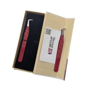 Pince à épiler pour cils GETUP BROSONS IMPEX 90 degrés, couleur rouge foncé, revêtement en poudre antistatique, prise en main parfaite, pointe lisse, 10 mm - Product Image 2