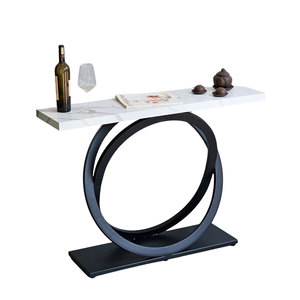 Contemporary Luxury Modern Living Room <b>Entry</b> <b>Console</b> <b>Table</b> with Stone Top and Iron Frame - Product Image 1