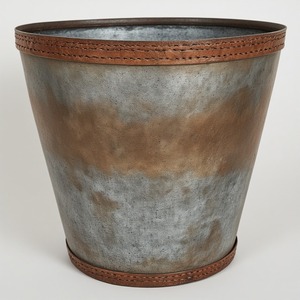 Elegant <b>Galvanised</b> Leather <b>Planter</b> In Antique Rustic Finish Artisan Handwork Perfect For Decorative Seasonal Interiors - Product Image 5