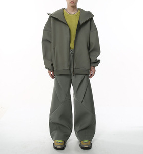 Wholesale Customized Vintage High Street Double Zippered <b>Cardigan</b> With High-quality Fashionable and Unique Design Hoodies Set - Product Image 3