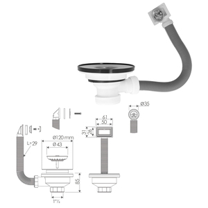 Valvola per lavabo O/ 115 mm. Altezza 1 1/2 pollici 40 mm. Con sistema di troppopieno - Product Image 2