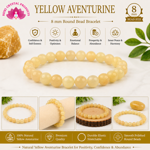 Pulsera de cuentas redondas de aventurina amarilla natural de 8 mm para la confianza, la motivación, el enfoque y la energía positiva - Product Image 3
