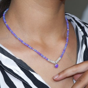 Collar con cuentas de ópalo lavanda natural para mujer en plata de ley 925 tamaño 18 en aniversario | Boda - Product Image 3