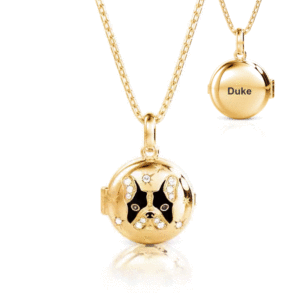 Jeulia Petland Bulldog Custom Engraved Photo <b>Locket</b> Necklace in Gold Plated Stainless Steel with Diamond - Product Image 1
