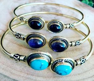 Bracelet manchette femme style bohème en pierres naturelles, plaqué argent, pierre de lune et lapis-lazuli, pour fête, mariage, cadeau - Product Image 3