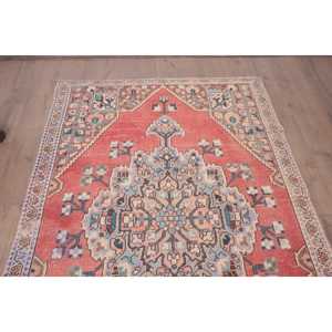 Turkish Vintage Rug, 4.2x6.3 ft Area Rug, <b>Red</b> Blue Ombr <b>Wool</b> Rug - Product Image 4