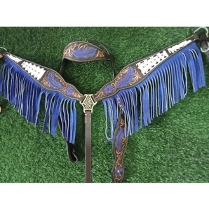 Juego de coraza de cabeza occidental de cuero Premium, diseño de herramientas florales moradas intrincadas, duradero, superventas, equitación - Product Image 2