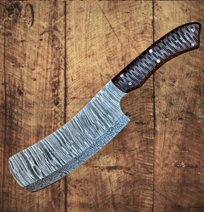 Couteau de boucher Nakiri en acier damas Full Tang personnalisé de haute qualité avec gaine en cuir pour les chefs et la cuisine - Product Image 1