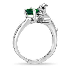 Anillo de Plata 925 con Zirconia Azul y Patrón Geométrico, Baño de Rodio, Engaste de Bisel, Diseño Canguro Australiano Verde Oscuro, Ideal para Regalo - Product Image 2