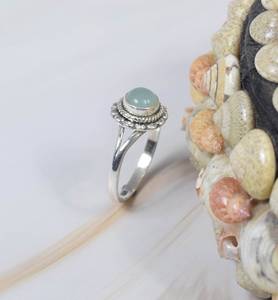 Venta al por mayor 925 anillo de plata esterlina elegante Simple Aqua Calcedonia forma redonda piedra preciosa Vintage joyería fina de precio de fábrica - Product Image 2