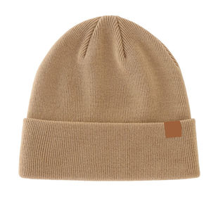 Gorro de Punto de Algodón Beige con Diseño de Camuflaje, Color Sólido, con Puño, Unisex, para Invierno, 56-58CM, Estilo Casual para Exteriores, Talla Adulto - Product Image 1