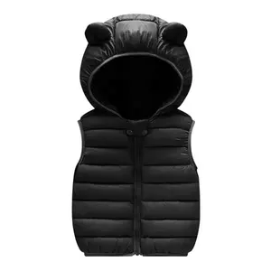 Gilet con cappuccio per bambini piccoli e bambine giacca invernale leggera senza maniche con orecchie da orso con cerniera