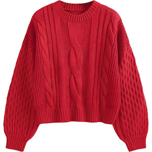 เสื้อไหมพรมลายเรขาคณิตแบบต่อสี โทนสีเข้ม ทรงโอเวอร์ไซส์ ผ้าวาฟเฟิล ทรงหลวม สไตล์ลำลอง สำหรับฤดูใบไม้ร่วงและฤดูหนาว - Product Image 2