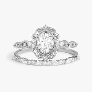 Bagues de mariée en moissanite art déco coupe ovale incolore pour femmes - Product Image 1