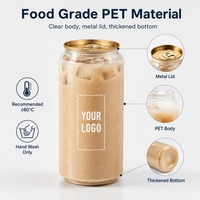 Boissons gazeuses, café, boissons en conserve, 350 ml, 400 ml, 450 ml, 500 ml, bouteilles en plastique transparent PET pour boba avec couvercle en aluminium
