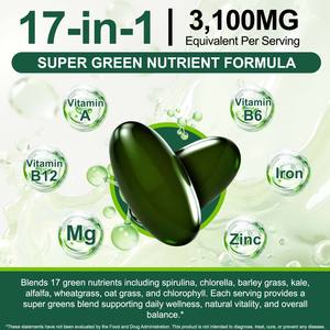 AcentialLabs Spirulina Softgels 300p Miscela Super Greens 17 in 1 con Clorella, Erba di Grano e Cavolo per Energia e Benessere Quotidiano - Product Image 2