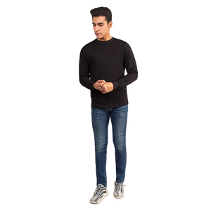 Sweat-shirt en molleton de coton biologique épais anti-boulochage avec logo personnalisé, col rond, 100 % haute qualité, motif uni, hiver, effet gonflé - Product Image 2