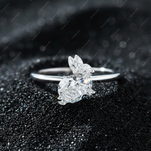 Anillo de Compromiso Solitario de Diamante Cultivado en Laboratorio con Corte Original de Conejo de 5 Quilates, DEF VVS VS, Certificado GIA IGI, Chapado en Oro de Plata 925, Regalo - Product Image 1