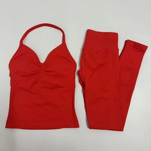 Ensemble de leggings de yoga pour femmes débardeurs dos nu taille haute Scrunch Gym Suit Fitness Clothes Outfit Yoga Set - Product Image 2