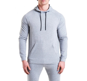 Custom Lightweight 100% Cotton Grey Pullover Tracksuits Winter Street Wear with Hooded Collar Solid Pattern Contract Drawstring - Product Image 1