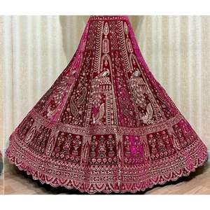 Lehenga nupcial de doble Dupatta Heavy Handwork con 12 faldas Kali y bordado de borde de cuatro lados para fiestas - Product Image 6