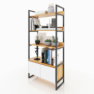 Estante de Madera de Caucho de 4 Niveles con Estructura de Hierro para Decoración de Sala de Estar, Fácil Instalación - Product Image 1