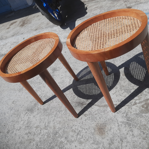 โต๊ะไม้หวายทรงกลมโต๊ะข้างกาแฟเฟอร์นิเจอร์บ้านและคาเฟ่แบบลำลอง - Product Image 6