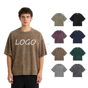 T-shirt personnalisé 100 % coton épais, coupe ample, manches courtes, col rond, style streetwear tendance, délavé à l'acide - Product Image 1