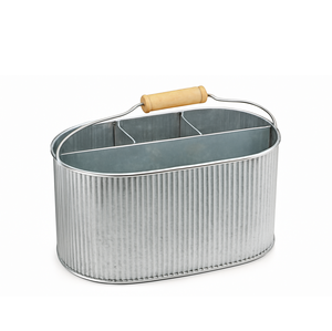 Nuevo carrito de metal de nuevo diseño acanalado galvanizado con mango de madera y compartimentos divididos perfecto para organizar herramientas decorativas - Product Image 1