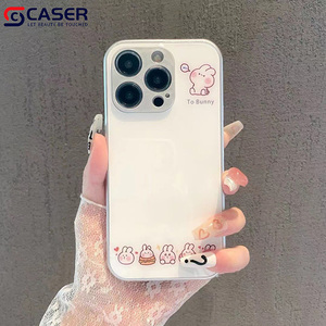 Cartone animato specchio coniglio metallizzato <span class=keywords><strong>laccato</strong></span> vetro temperato verniciato guscio del telefono cellulare per iphone 16 15 14 Plus13 Pro Promax - Product Image 2