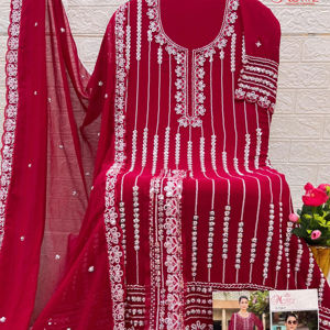 Salwar Kameez Tradicional de Georgette con Bordado Elegante y Detalles de Parches, Incluye Dupatta para Fiestas Indias y Pakistaníes - Product Image 1