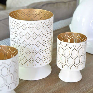 Vente chaude métal chauffe-plat votif bougeoir blanc et or combinaison votive maison décorer mariage pièce maîtresse table déco - Product Image 4