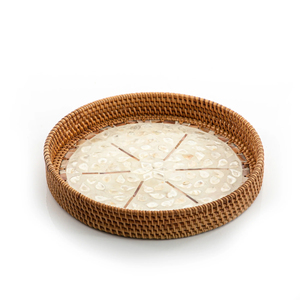 Stylish <b>Round</b> Rattan <b>Tray</b> With Marble Pattern Ideal For Coffee <b>Table</b> Decor Entertaining Snacks Drinks And Gifts - Product Image 5