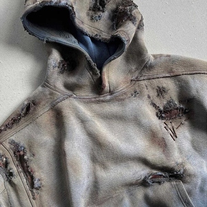 Sudaderas con capucha desgastadas lavadas con ácido de gran tamaño personalizadas Conjuntos de sudadera vintage rasgada para hombres Peso pesado al por mayor - Product Image 2