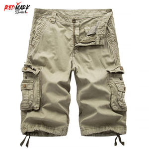 Shorts décontractés pour hommes, shorts cargo d'été pour hommes, shorts cargo multi-poches tendance pour hommes, shorts cargo en coton uni, longueur genou, coupe droite - Product Image 3