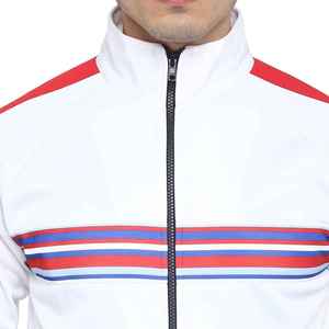 Chándal de diseño elegante con cremallera completa para hombre con rayas laterales, traje deportivo y deportivo ajustado, ropa atlética con logotipo personalizado - Product Image 3