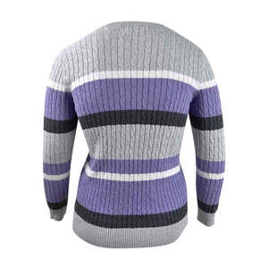 เสื้อสเวตเตอร์ผ้าฝ้ายลายทางสำหรับผู้หญิง แบรนด์ Karen Scott ระบายอากาศได้ดี สไตล์เกาหลี สีม่วง ไซส์ Petite-X-Large สำหรับฤดูหนาวและฤดูใบไม้ร่วง แบบสวมด้านหน้า - Product Image 2