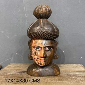 Cabeza de Buda de Madera Pintada a Mano con Diseño Tradicional, Proceso de Retrato Hecho a Mano - Product Image 5