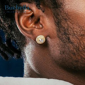 S925 plata esterlina 14K oro revestimiento Moissanite Halo corte redondo Stud pendientes joyería para hombres - Product Image 3