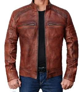 Veste en cuir pour homme, style scooter vintage, respirante et enduite, style sportif, col montant, veste de moto de rue, cuir de vache - Product Image 5
