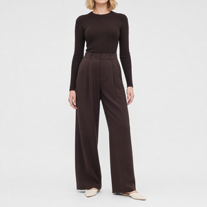 <span class=keywords><strong>Pantalon</strong></span> plissé taille haute <span class=keywords><strong>à</strong></span> jambes larges pour <span class=keywords><strong>femme</strong></span>, marron chocolat, style tailleur, décontracté et professionnel, sur mesure, usine ODM - Product Image 1
