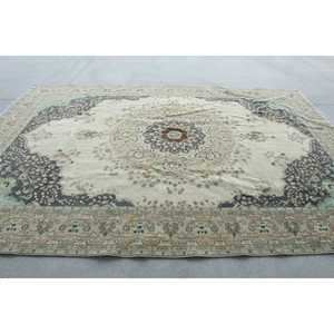 Alfombra Turca Vintage de 8.2x11.5 pies, Alfombra Grande Azul con Diseño de Patchwork, de Lana con Base de Látex, Ecológica - Product Image 1