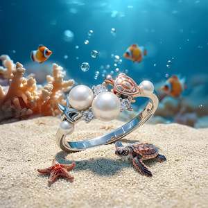 Bague de mode Jeulia Summer bicolore tortue marine étoile de mer perle - Product Image 4