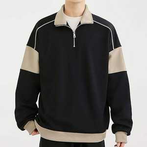 เสื้อสเวตเชิ้ตมีฮู้ดแบบซิป 1/4  ผ้าฝ้ายถัก 100% ลายเรียบ ปักลาย ป้องกันรอยยับ สีตัดกัน ทรงปกติ - Product Image 1