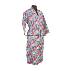 Robe kimono longue vintage en coton biologique pur, matelassée, faite à la main, mode indienne pour les festivals, vêtements de nuit, veste confortable - Product Image 1