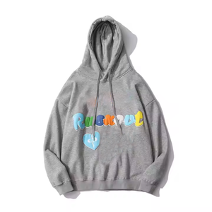 Venta al por mayor de alta calidad Puff impresión línea negra etiqueta algodón francés Terry Denim lágrimas sudaderas con capucha de los hombres - Product Image 3