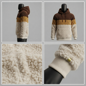 Sweat-shirt à capuche en sherpa pour homme, coupe classique, color-block, décontracté, hiver, avec poche - Product Image 4