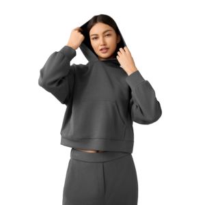 Automne hiver femmes sweat à capuche décontracté délavé tricoté Fitness sport Yoga haut avec Logo avant ample mince sweat à capuche - Product Image 5